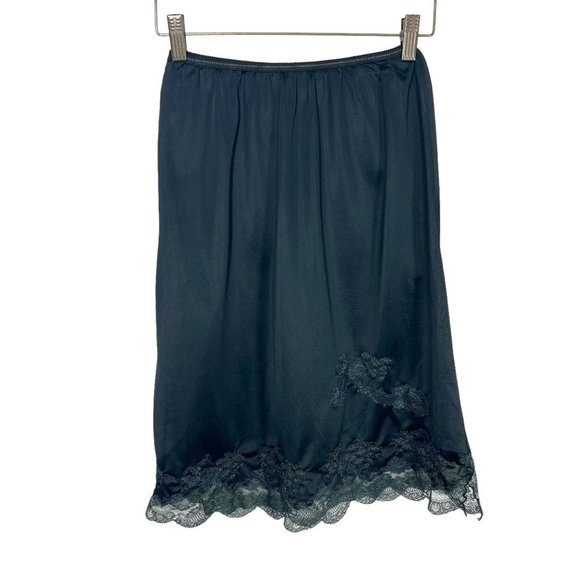 Vintage 80s Saks Fifth Ave Black Lace Nylon Half Slip Small - Picture 1 of 5